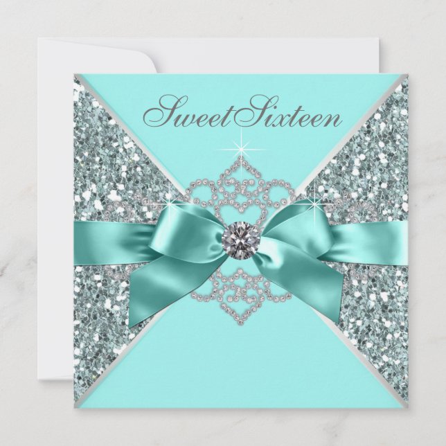 Invitation Diamants blancs Turquoise bleu sucré 16 Anniversai (Devant)