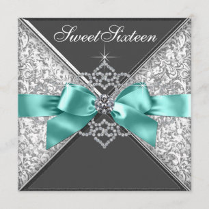 Invitation Diamants blancs Turquoise bleu sucré 16 Anniversai