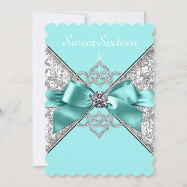 Invitation Diamants blancs Turquoise bleu sucré 16 Anniversai (Devant)