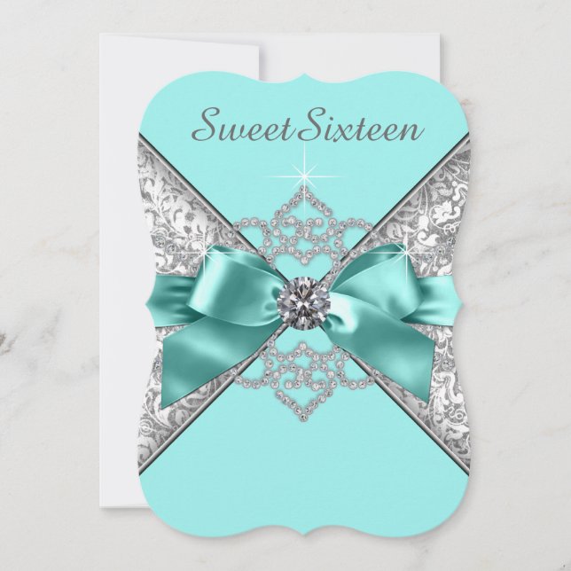 Invitation Diamants blancs Turquoise bleu sucré 16 Anniversai (Devant)