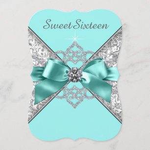 Invitation Diamants blancs Turquoise bleu sucré 16 Anniversai