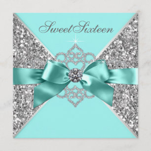Invitation Diamants blancs Turquoise Blue Sweet 16 Anniversai