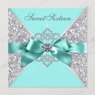 Invitation Diamants blancs Turquoise Blue Sweet 16 Anniversai