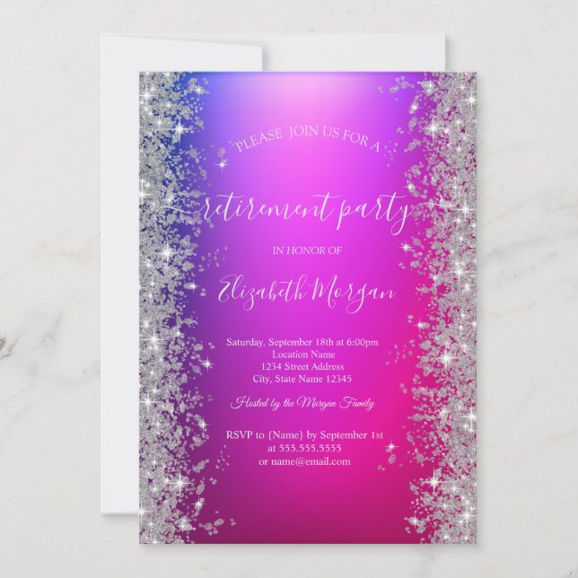 Invitation Diamants Brillant Argenté Violet Retraite  (Devant)