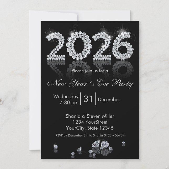 Invitation Diamants Brillants Luxe Nouvel An 2026 (Devant)