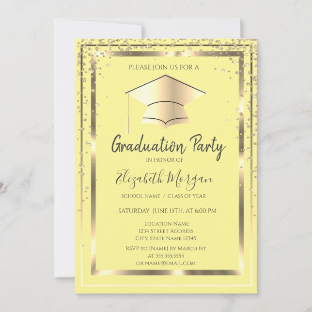 Invitation Diamants Cap Grad Or Jaune Remise des diplômes   (Devant)