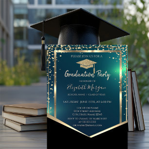 Invitation Diamants Capuchon de remise de diplôme Or Vert Dip