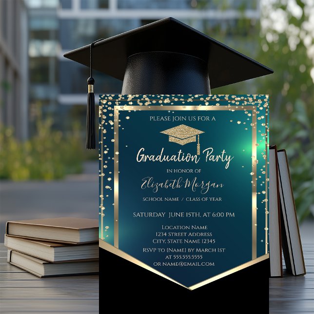 Invitation Diamants Capuchon de remise de diplôme Or Vert Dip (Créateur téléchargé)