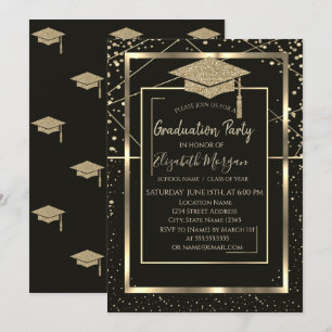Invitation Diamants Casquettes Gold Grad Grad Graduation géom
