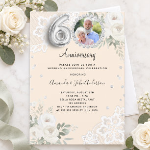 Invitation Diamants crème floraux 60e anniversaire de mariage