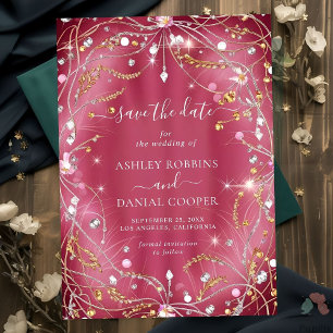 Invitation Diamants d'amour rose Enregistrer la date