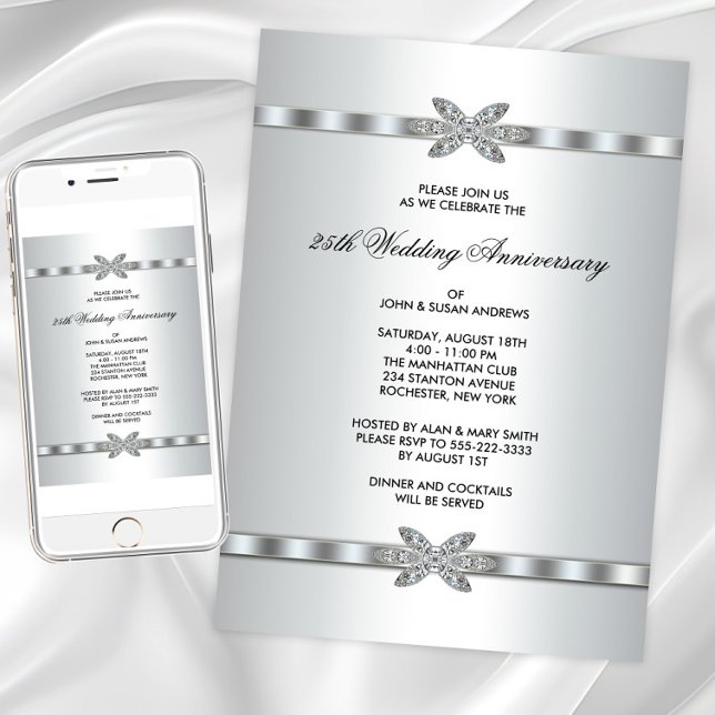 Invitation Diamants d'argent 25e anniversaire (Silver diamond any event invitation. Instant download and printed invitations available.)