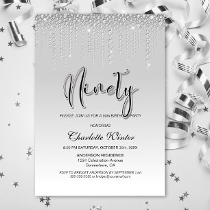 Invitation Diamants d'argent glamour 90e fête d'anniversaire