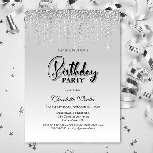 Invitation Diamants d'argent glamour fête d'anniversaire