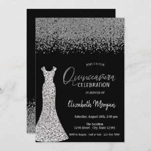 Invitation Diamants d'argent, Sequins robe Quinceañera noir