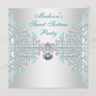 Invitation Diamants d'argent Turquoise bleu doux 16 Anniversa