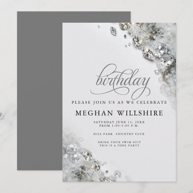 Invitation Diamants d'avril pour anniversaire (Devant / Derrière)