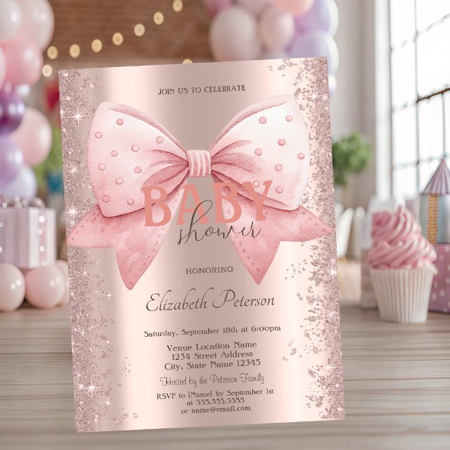 Invitation Diamants de Bow rose Poussière Rose or Baby shower (Créateur téléchargé)