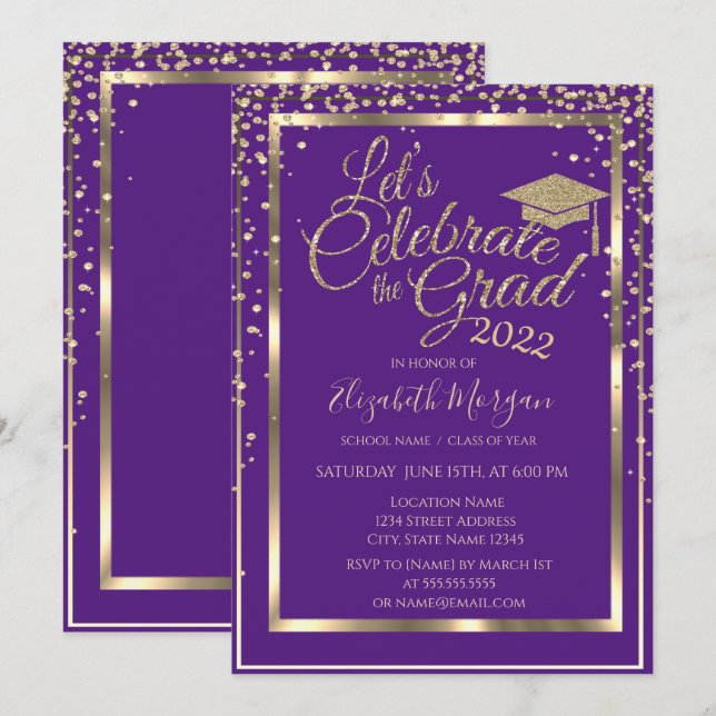 Invitation Diamants de capuchon de remise de diplôme Violet R (Devant / Derrière)