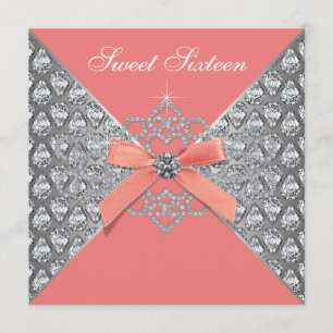 Invitation Diamants de corail Coral Sweet 16 Anniversaire Fêt