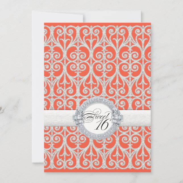 Invitation Diamants de corail et d'argent et dentelle, sweet (Devant)