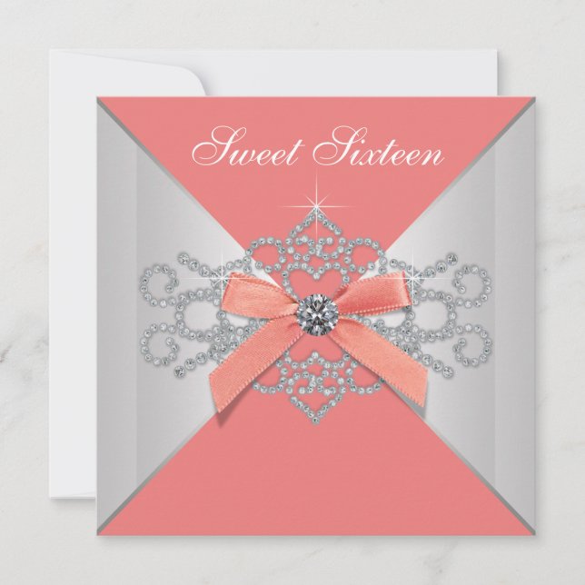 Invitation Diamants de corail et fête d'anniversaire corail (Devant)
