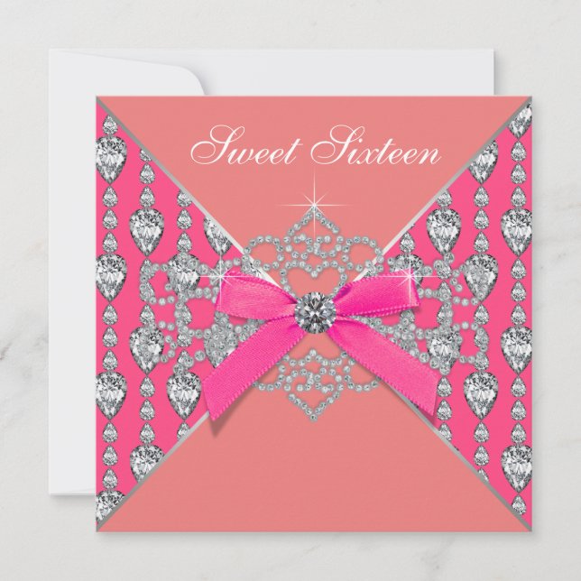 Invitation Diamants de corail rose Corail Sweet 16 Anniversai (Devant)