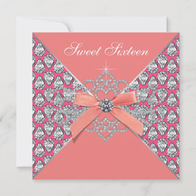 Invitation Diamants de corail rose Corail Sweet 16 Anniversai (Devant)
