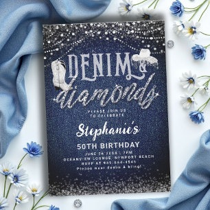 Invitation Diamants de Denim Cowgirl Chic Rustique 50e Annive