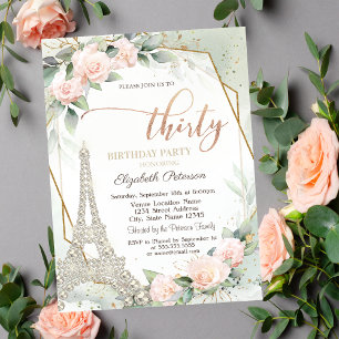 Invitation Diamants de la Tour Eiffel Roses Roses 30e Anniver