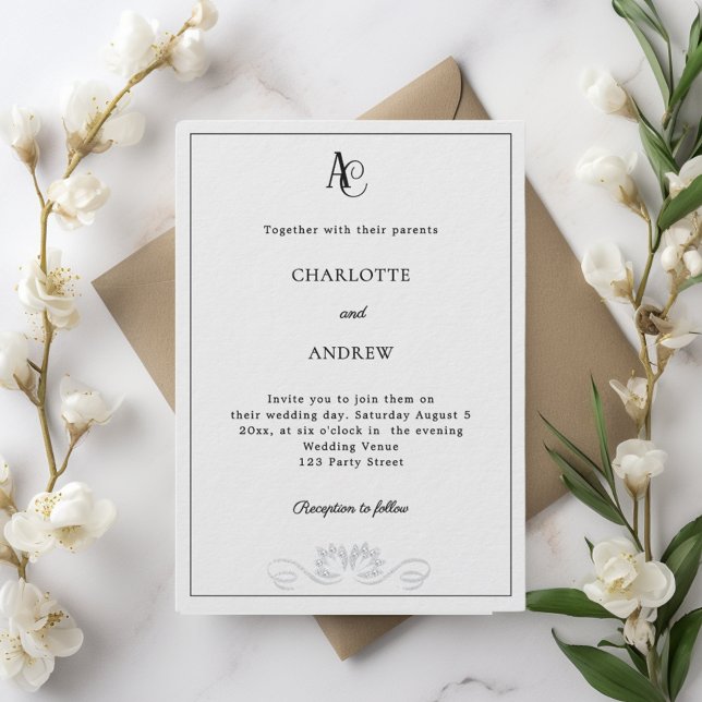 Invitation Diamants de monogramme moderne gris doux luxe mari (Créateur téléchargé)
