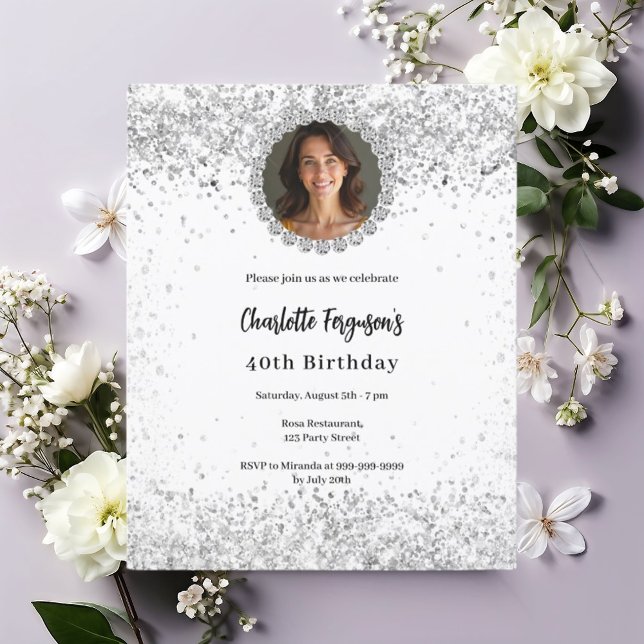 Invitation Diamants de photo argentés pour anniversaire (Créateur téléchargé)
