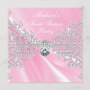 Invitation Diamants de satin rose Douceur rose 16 Anniversair