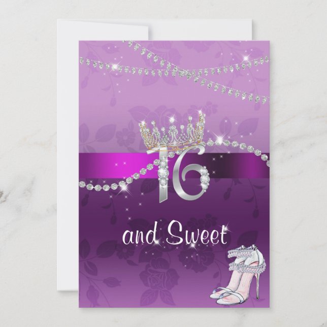 Invitation Diamants de sweet sixteen Couronne Haut talons pou (Devant)