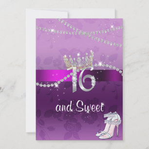 Invitation Diamants de sweet sixteen Couronne Haut talons pou