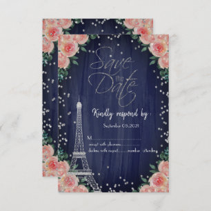 Invitation Diamants de tour Eiffel en argent Floral RSVP