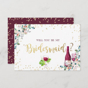 Invitation Diamants d'or Burgundy Flowers Bridesmaid Card