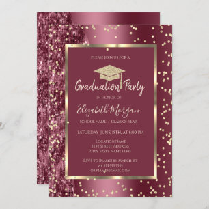 Invitation Diamants d'or Burgundy Parties scintillant Graduat