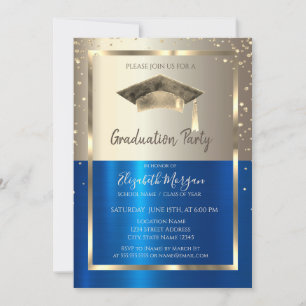 Invitation Diamants d'or Cadre, Aquarelle Casquette d'or bleu