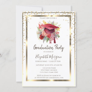 Invitation Diamants d'or, Cadre, Casquette de graduation flor