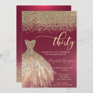 Invitation Diamants d'or, élégante robe Bourgogne 30e anniver