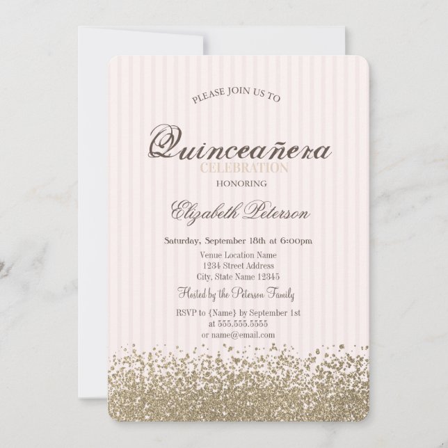Invitation Diamants d'or Faux modernes Stimulé Quinceañera (Devant)