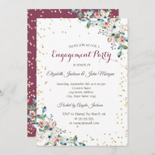 Invitation Diamants d'or Fiançailles de fleurs Bourgogne