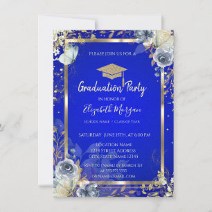 Invitation Diamants d'or Fragment Rose Papillons Royal Blue