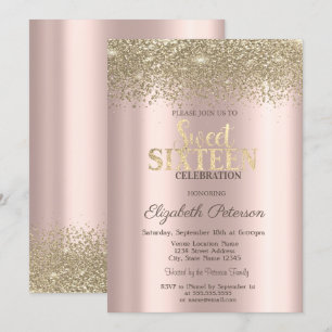 Invitation Diamants d'or moderne Rose Gold Sweet 16