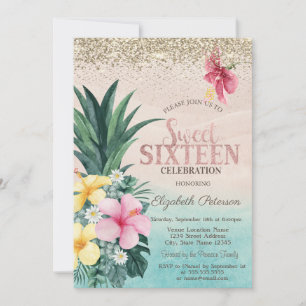 Invitation Diamants d'Or, Plage d'Ananas Sweet 16