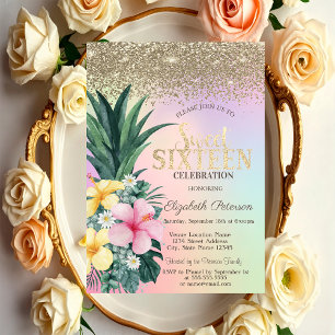 Invitation Diamants dorés, Ananas Holographique Sweet 16