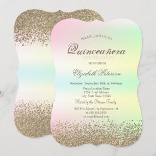 Invitation Diamants dorés modernes iridescents Faux Quinceañe