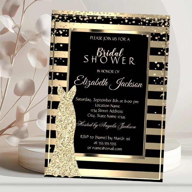 Invitation Diamants dorés, robe à rayures cadre Shower de mar (Créateur téléchargé)