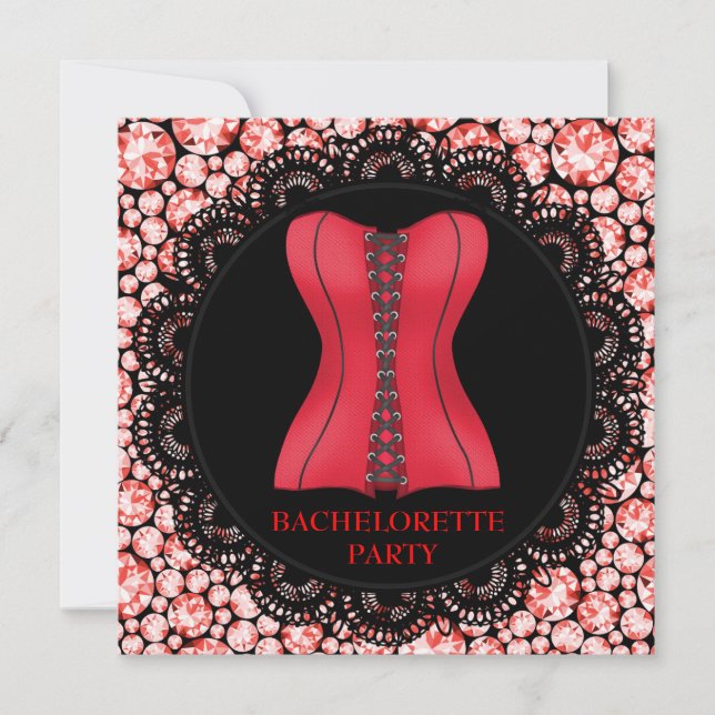 INVITATION DIAMANTS DU PARTI BACHELORETTE DE LA CORSET ROUGE (Devant)